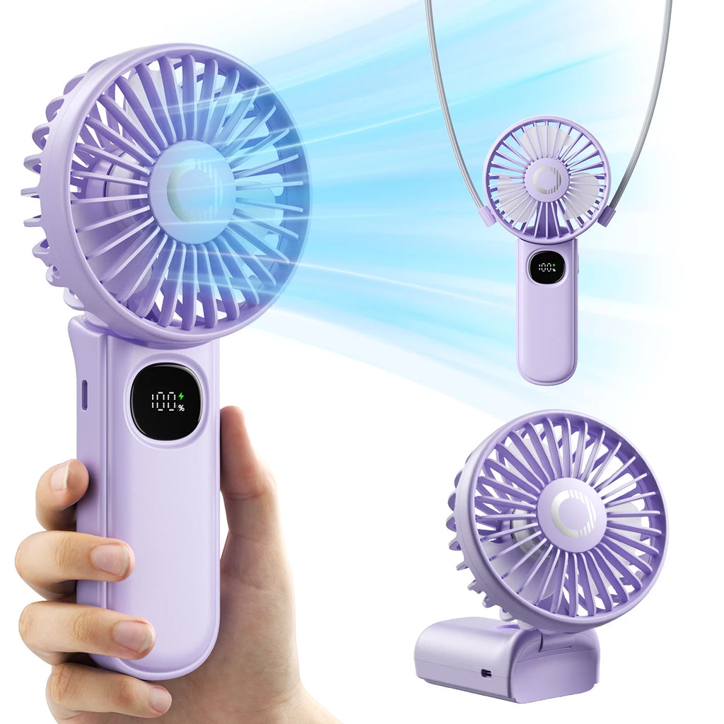 Handheld Fan Foldable Portable Fan with LED Display 3000Mah Battery Operated Mini Hand Held Fan for Travel Beach Outdoor