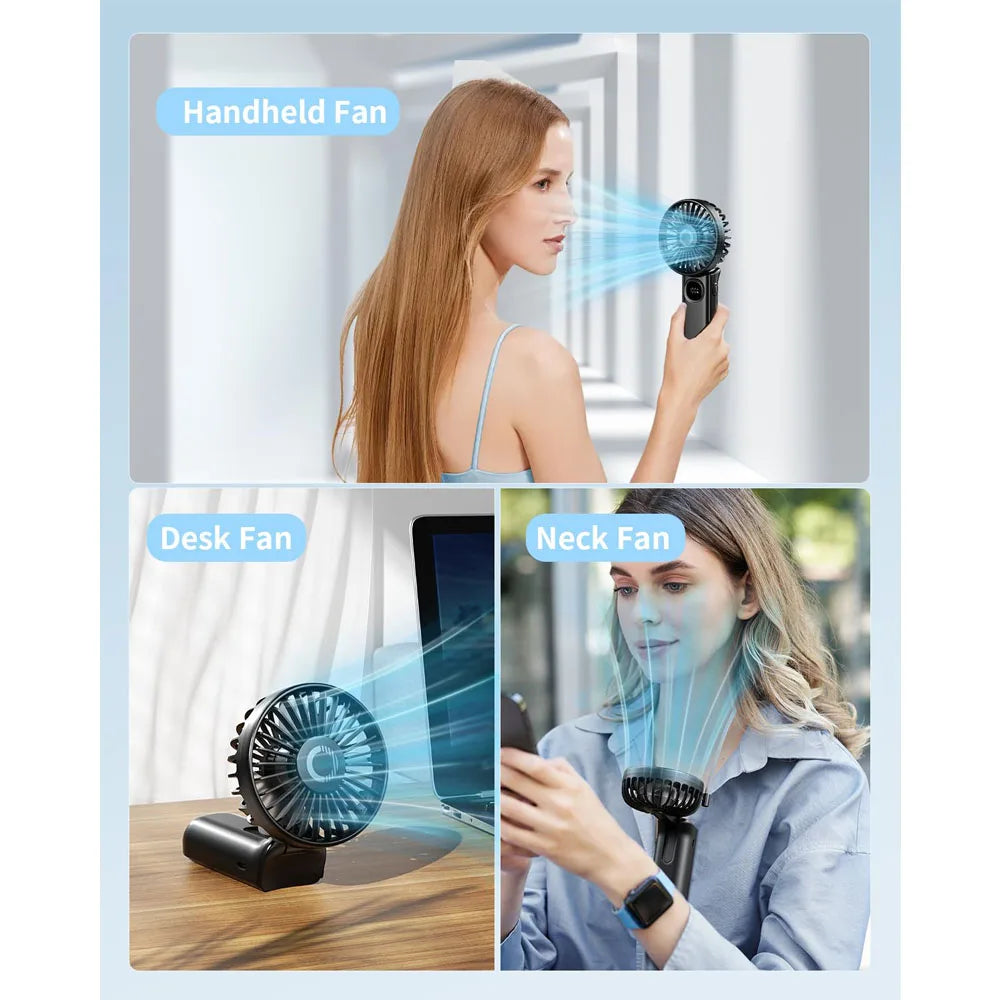 Handheld Fan Foldable Portable Fan with LED Display 3000Mah Battery Operated Mini Hand Held Fan for Travel Beach Outdoor