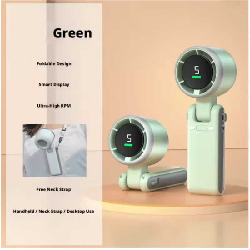Hanging Neck Outdoor 180 Degree Folding Desktop Mini Fan Hand-Held Folding High-Speed Powerful Turbo Fan