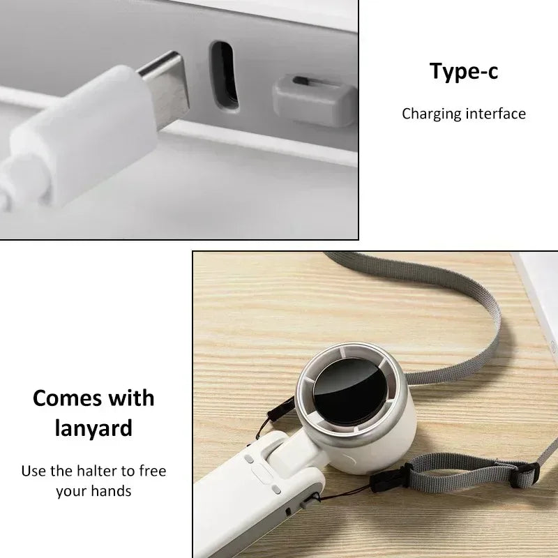 Hanging Neck Outdoor 180 Degree Folding Desktop Mini Fan Hand-Held Folding High-Speed Powerful Turbo Fan